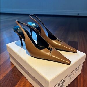 Babylone Leather YSL Brown Slingback Pumps